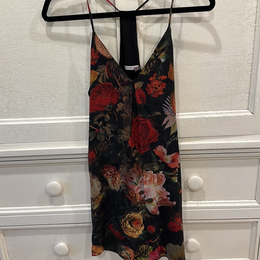 Alice + Olivia Silk Mini Slip Dress in Dark Floral
